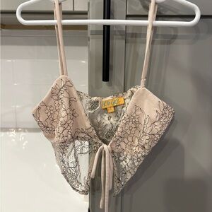 Tan Black Lace Sheer Cropped Tank Top